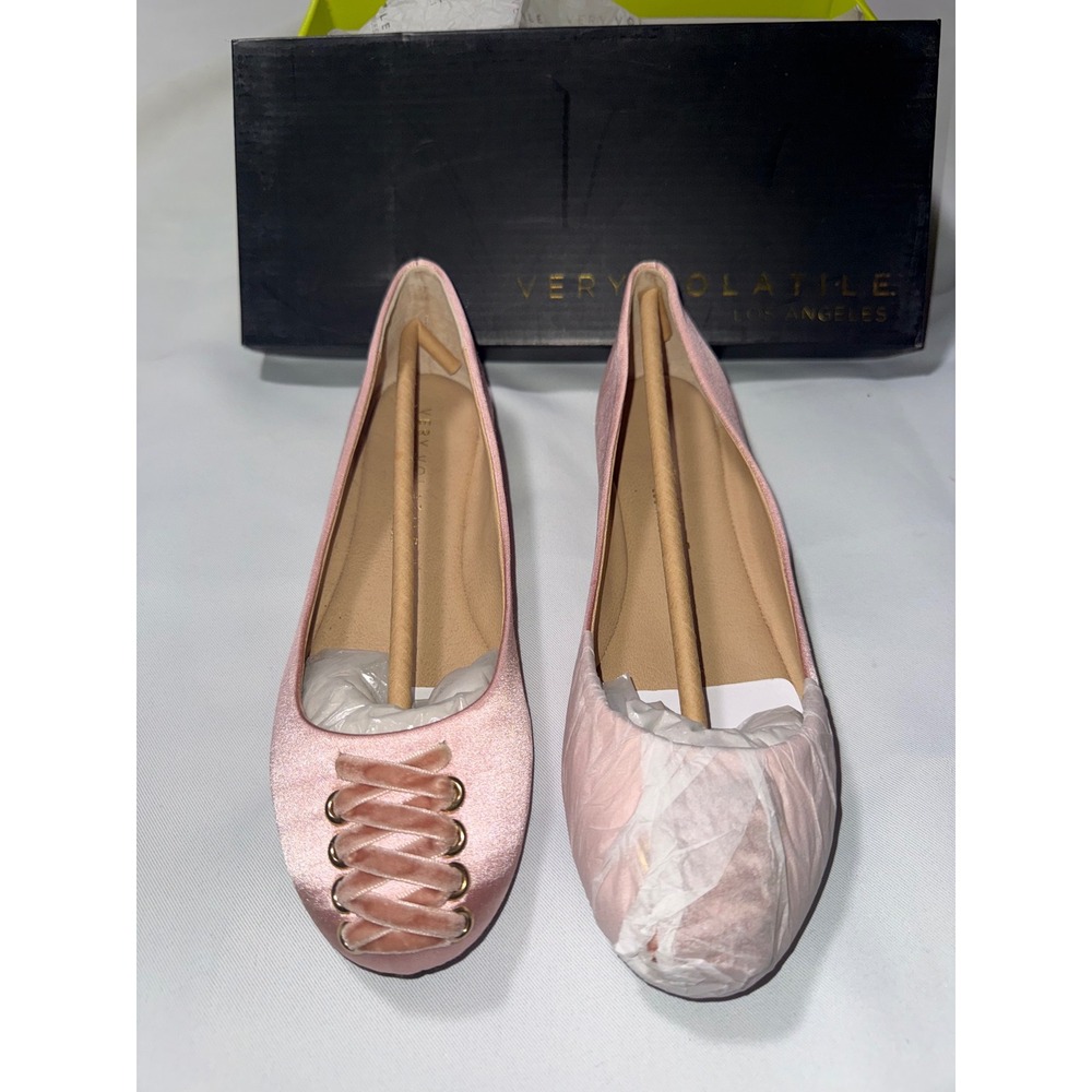 Very Volatile Devs Rose Pink Satin Lace Up Ballet Flats Shoes Womens 6.5M New